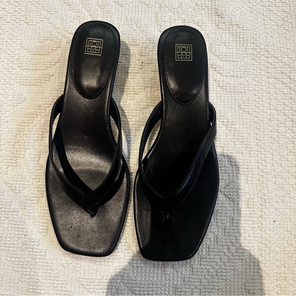 Toteme Black Square-Toe Thong Heels